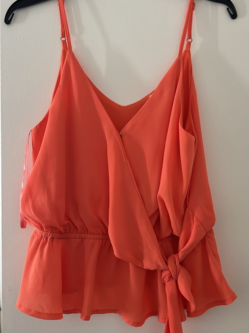 Coral Sleeveless Wrap Tie Blouse